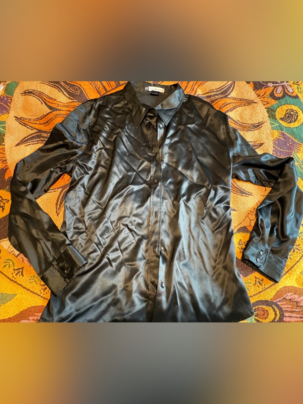 GAP Women's Black Silk Stretch Button-Front Blouse